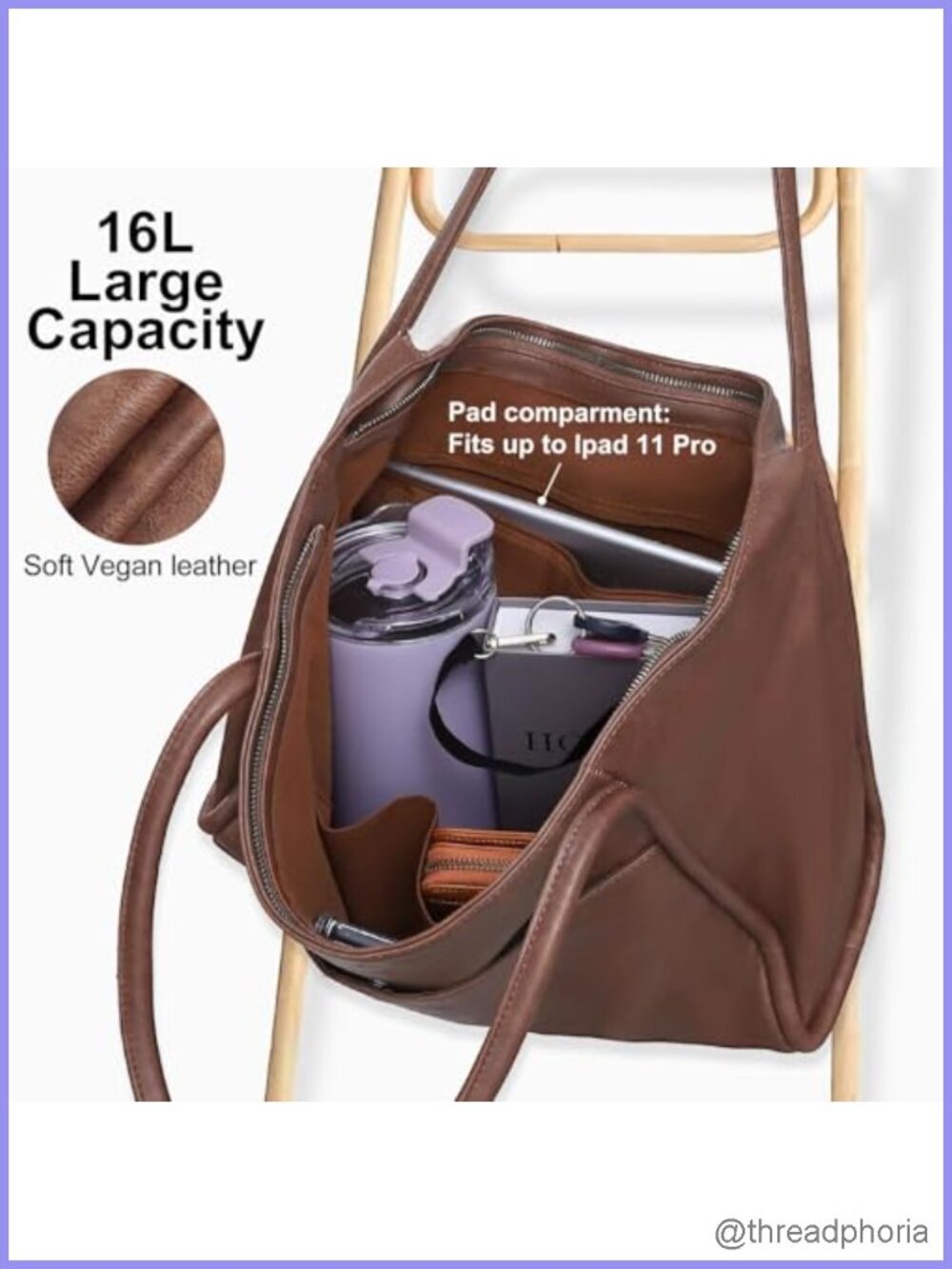Vegan Leather Tote Bag Large Purse for Work Lady Handbag - Picture 4 of 6